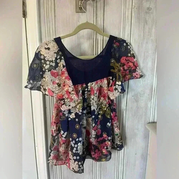 VTG Y2k silk floral babydoll Flutter Sleeve top romantic fairy coquette whimsy 6 - Picture 4 of 13